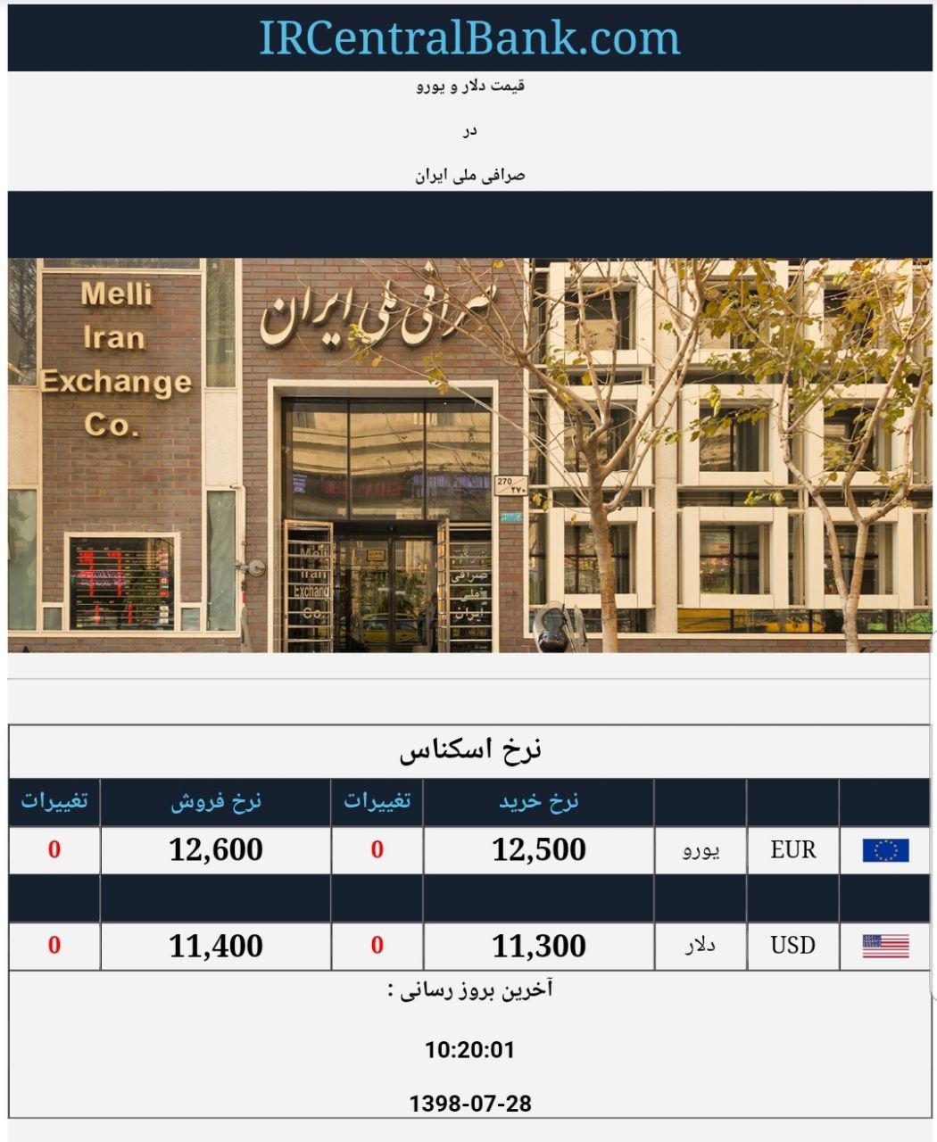 قیمت دلار و یورو در صرافی ملی امروز 28 مهر 98