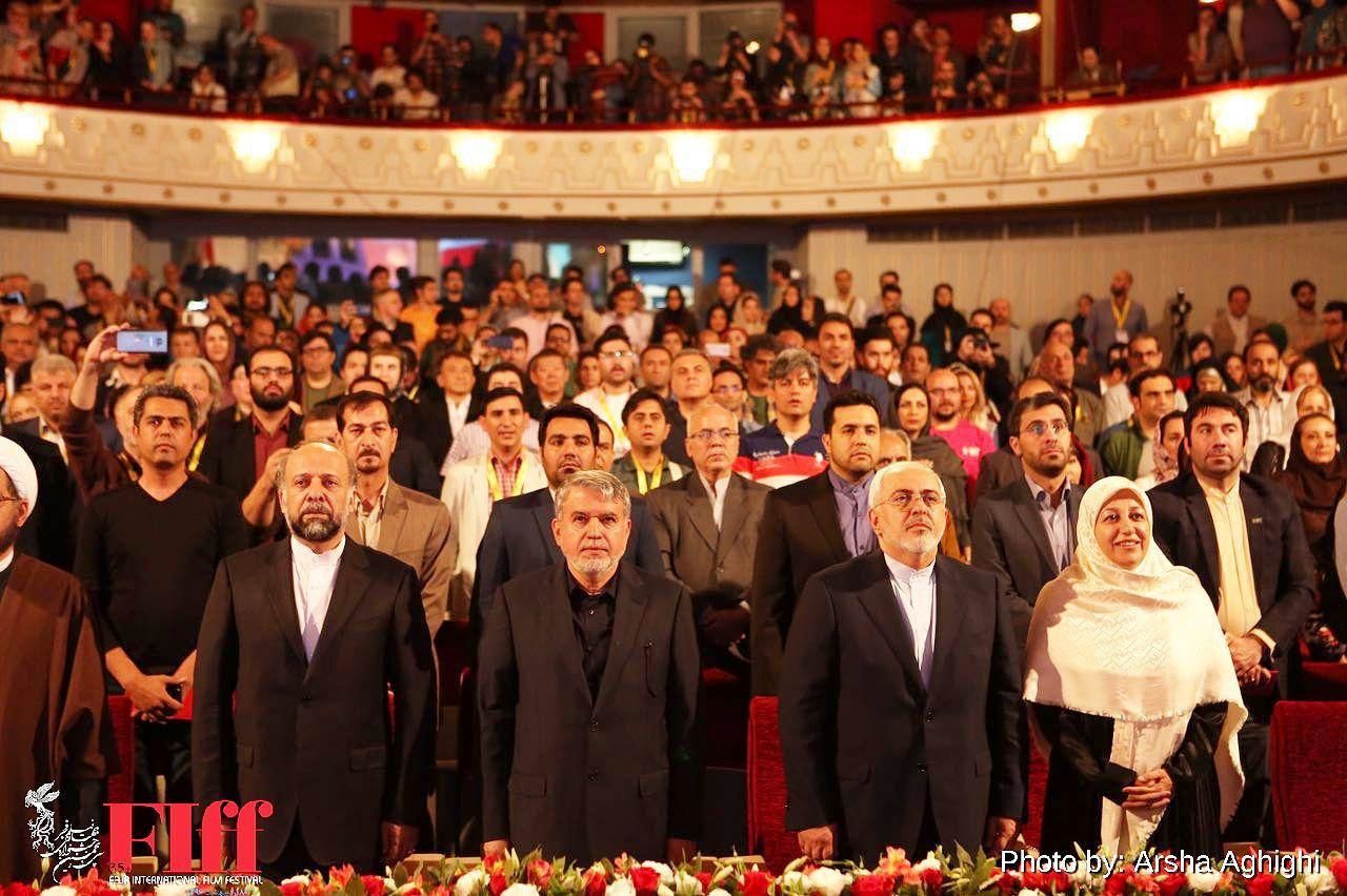 ظریف و همسرش در اختتامیه سی و پنجمین جشنواره جهانی فیلم فجر/عکس