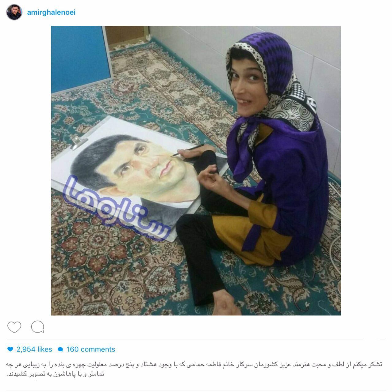 تشکر قلعه نویى از دختر نقاش/عکس